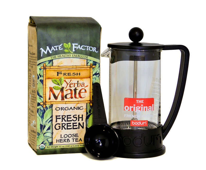 bodum-brazil-cafetiere-french-press-and-12oz-of-mate -factor-fresh-green-loose-yerba-mate