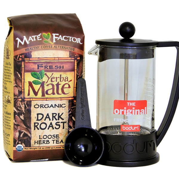 bodum-brazil-cafetiere-french-press-and-12oz-of-mate -factor-fresh-green-loose-yerba-mate